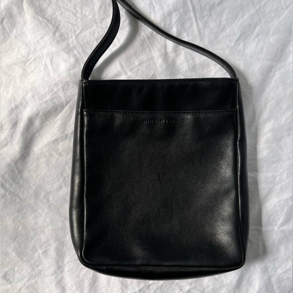 Classic Minimalist Nine West Black Leather Crossbody Bag, Good Condition